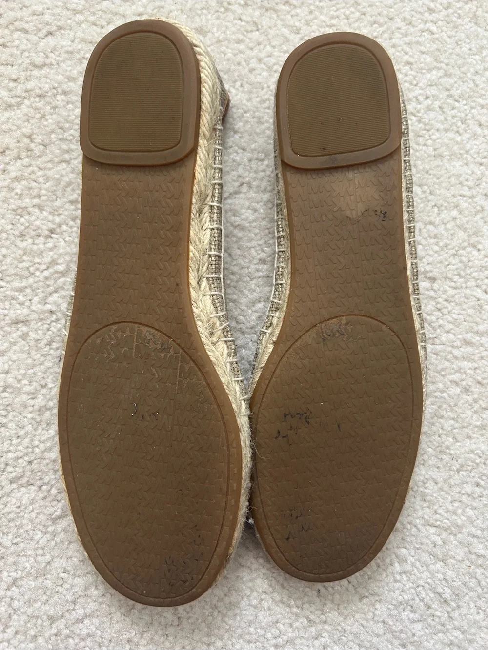 Michael Kors Taupe Canvas Espadrille Ballet Flats with Brown Trim